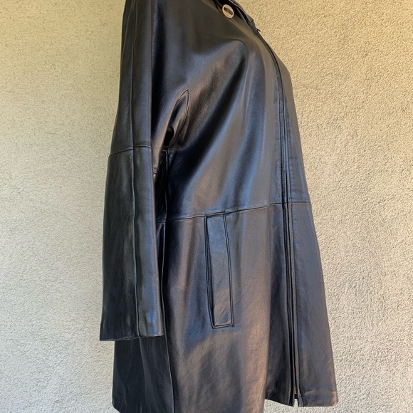 “Collezione” Kid Leather Jacket Coat Black Hood - Picture 9 of 12